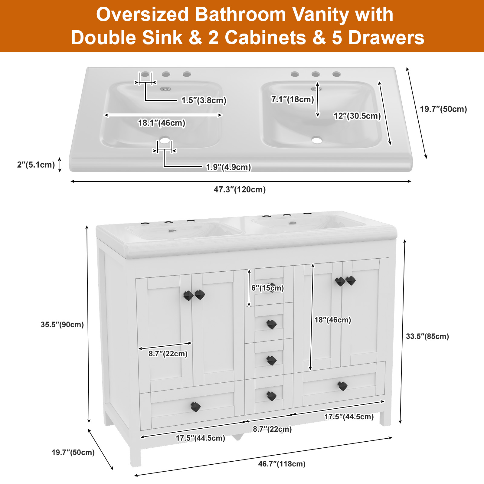 47.3 Inch White Bathroom Vanit - Home Bathroom Vanity Combo recension och pris